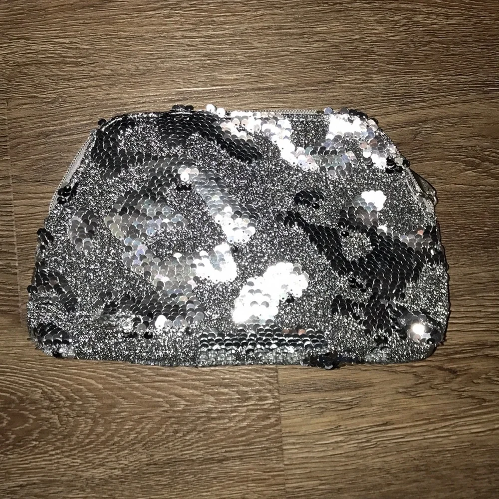 Silver sequined makeup bag